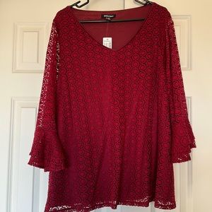 Roz and Ali Lace Maroon Shirt With Bell Sleeves - NWT